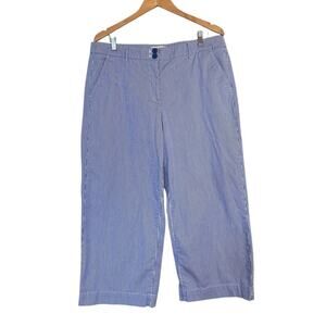Talbots Women's Seersucker Striped Cropped Pants Size 16 Blue Nautical Stretch